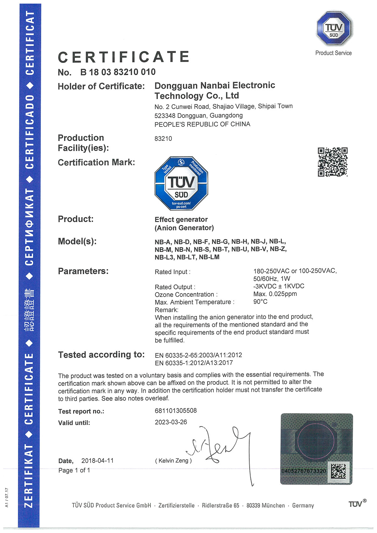 TUV certificate 180V-250Vor100V-250V
